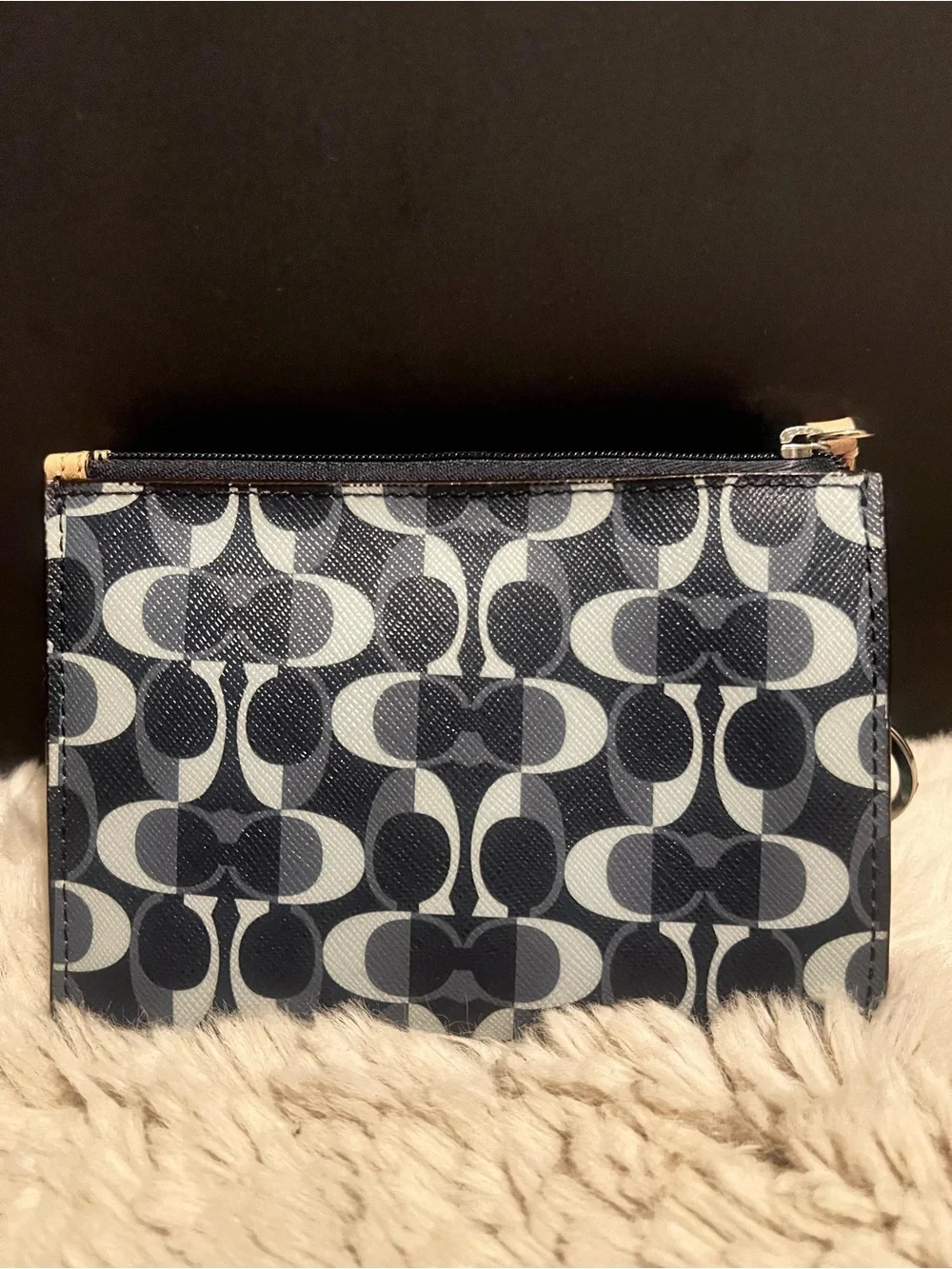 Coach Peyton Navy Signature Dream C Card Case with Gold Plaque